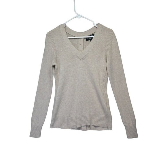 Banana Republic Filpucci Wool Cashmere Sweater Button Up Back V Neck Sz S Tan - Picture 2 of 10